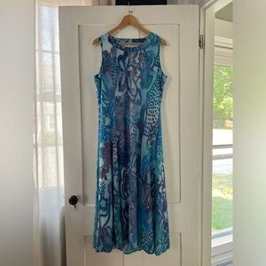 Petalura Women’s Blue Floral Water Color Sleeveless Maxi Dress Size Medium
